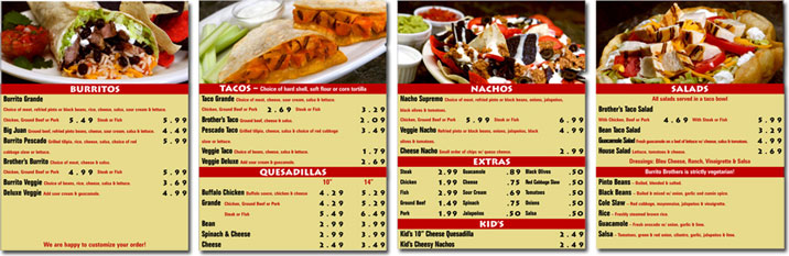 Four Panel Buritto Menu Boards